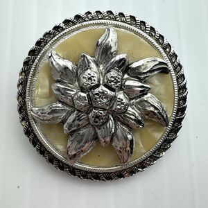 Vintage Scarf Clip Western Germany Embellished Silver Tone Circle